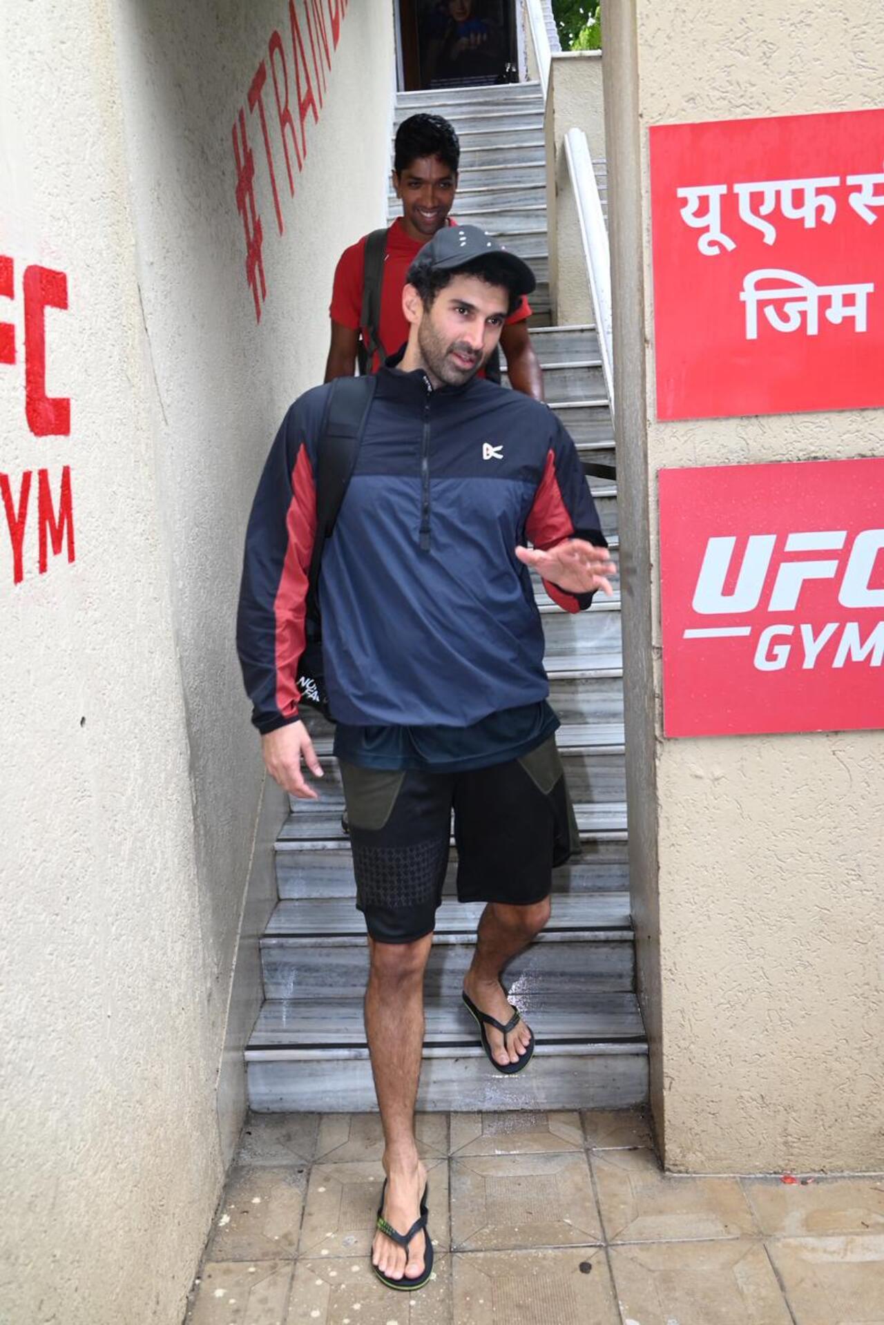 Aditya Roy Kapur was seen exiting a gym on Thursday morning after a workout session.